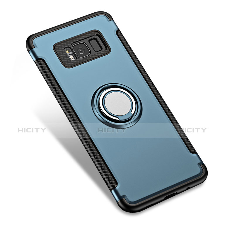 Silikon Hülle Handyhülle und Kunststoff Schutzhülle mit Fingerring Ständer A01 für Samsung Galaxy S8 Blau