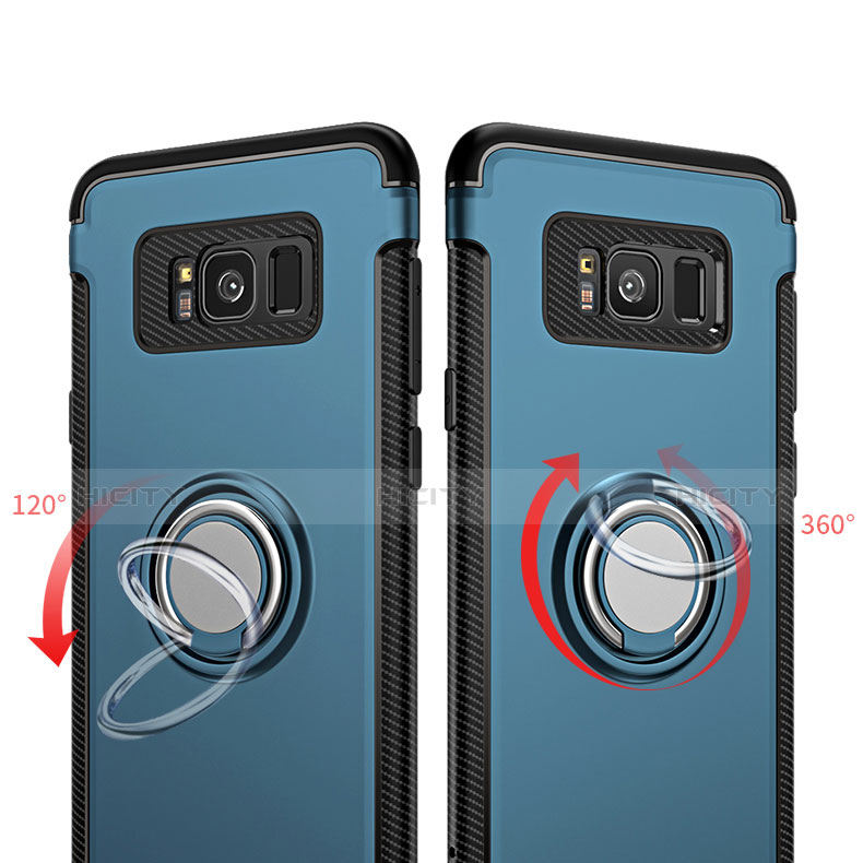 Silikon Hülle Handyhülle und Kunststoff Schutzhülle mit Fingerring Ständer A01 für Samsung Galaxy S8 Blau