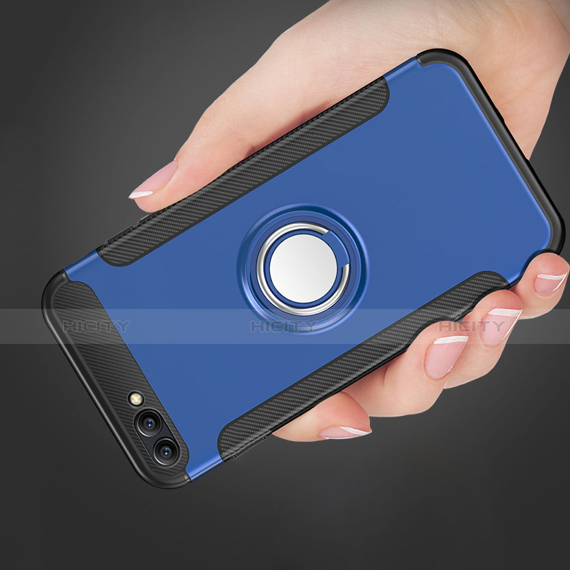 Silikon Hülle Handyhülle und Kunststoff Schutzhülle mit Fingerring Ständer für Huawei Honor 10 Blau