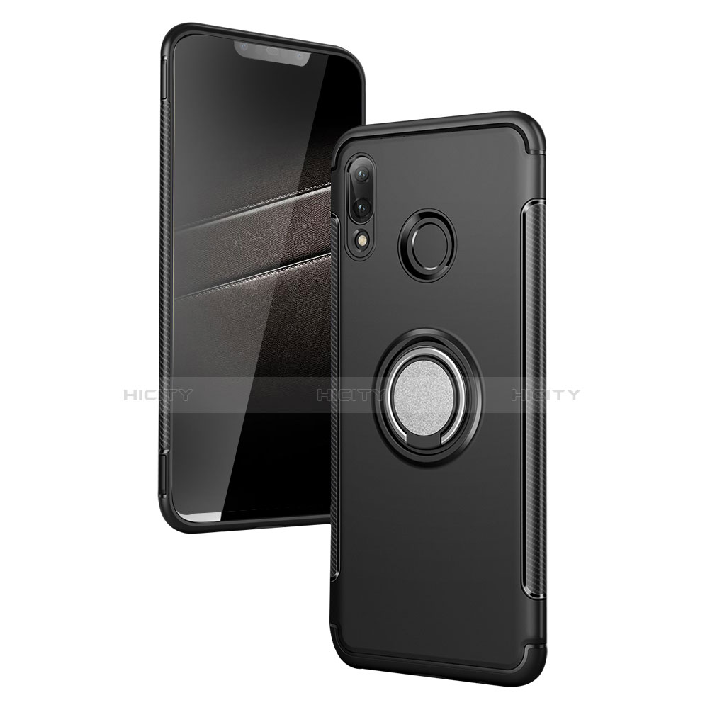 Silikon Hülle Handyhülle und Kunststoff Schutzhülle mit Fingerring Ständer für Huawei Nova 3i Schwarz Plus