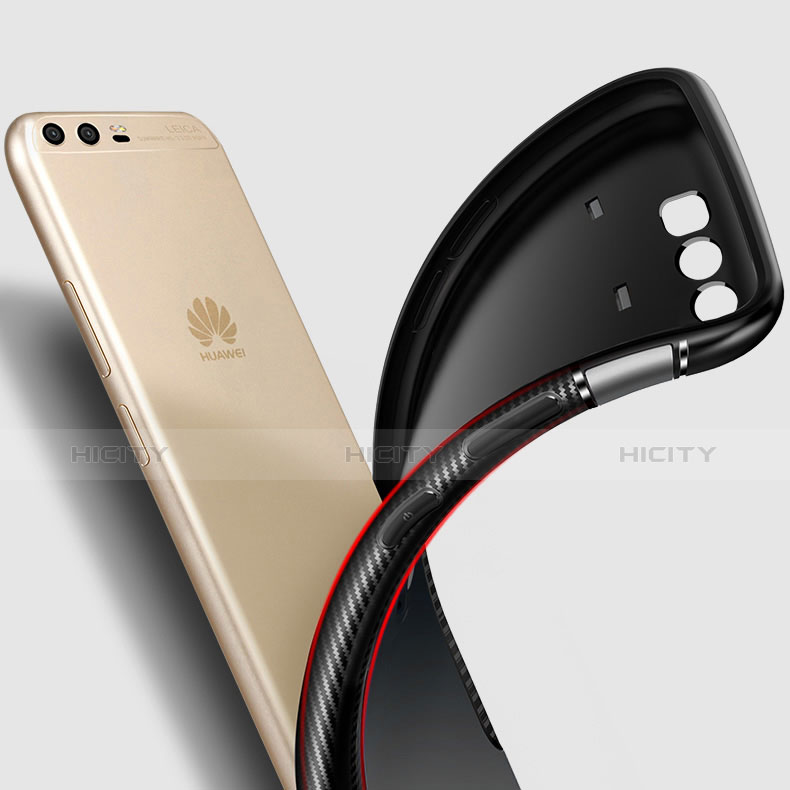 Silikon Hülle Handyhülle und Kunststoff Schutzhülle mit Fingerring Ständer für Huawei P10 Schwarz