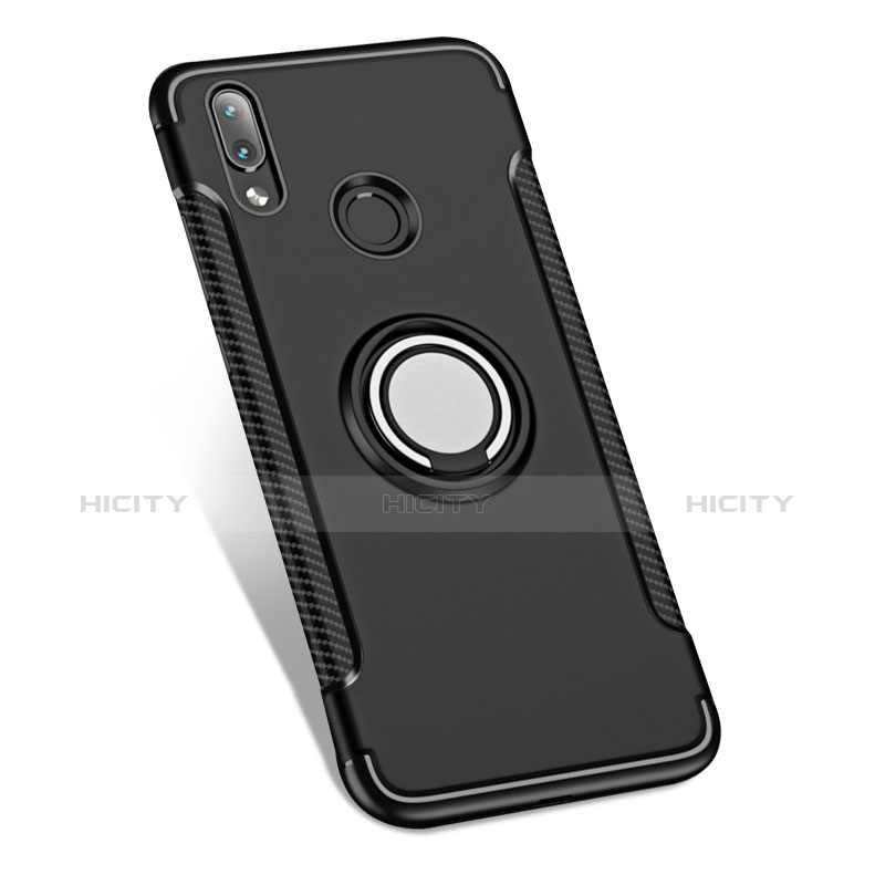 Silikon Hülle Handyhülle und Kunststoff Schutzhülle mit Fingerring Ständer für Huawei P20 Lite Schwarz