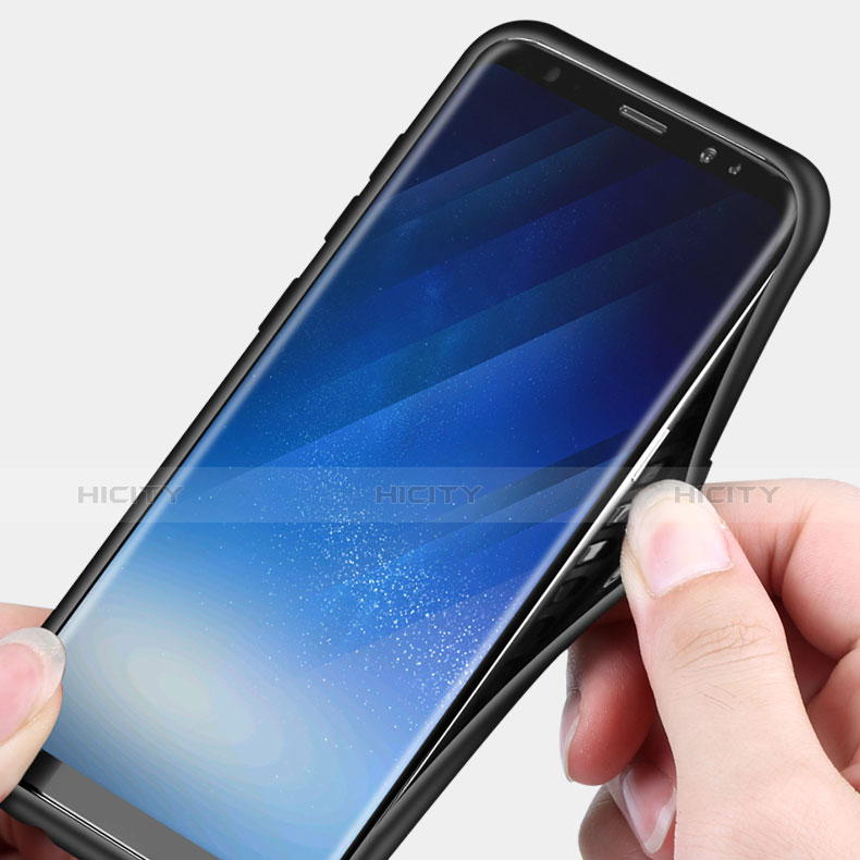 Silikon Hülle Handyhülle und Kunststoff Schutzhülle mit Fingerring Ständer für Samsung Galaxy S8 Plus Schwarz