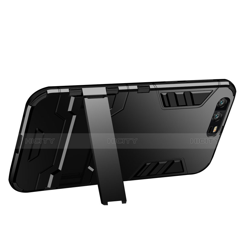 Silikon Hülle Handyhülle und Kunststoff Schutzhülle mit Ständer für Huawei Honor 9 Premium Schwarz