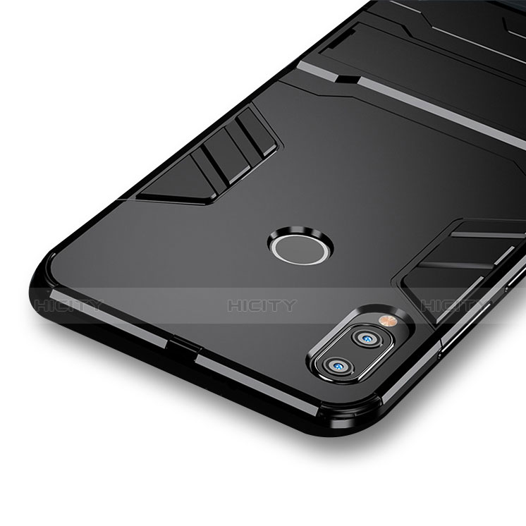 Silikon Hülle Handyhülle und Kunststoff Schutzhülle mit Ständer für Huawei Nova 3e Schwarz