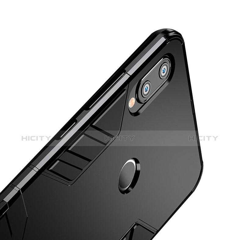 Silikon Hülle Handyhülle und Kunststoff Schutzhülle mit Ständer für Huawei P20 Lite Schwarz