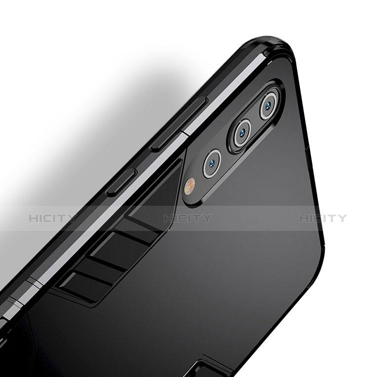 Silikon Hülle Handyhülle und Kunststoff Schutzhülle mit Ständer für Huawei P20 Pro Schwarz