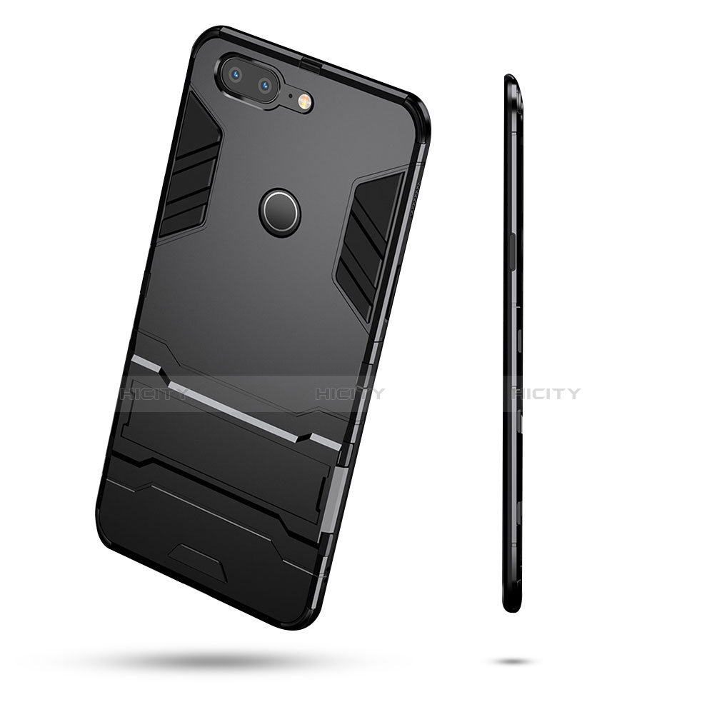 Silikon Hülle Handyhülle und Kunststoff Schutzhülle mit Ständer für OnePlus 5T A5010 Schwarz