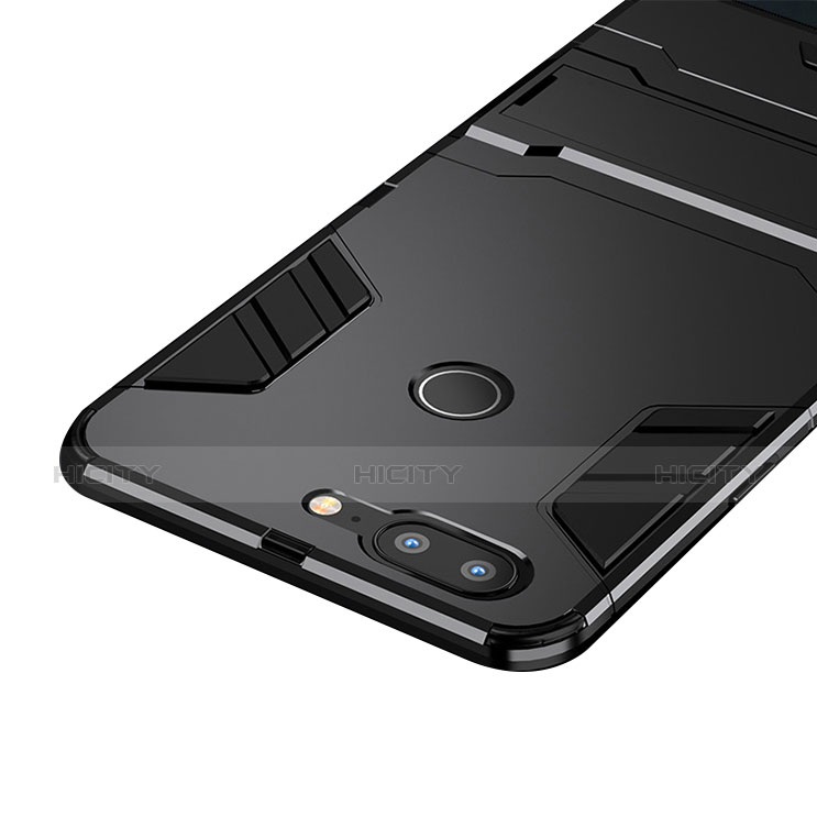 Silikon Hülle Handyhülle und Kunststoff Schutzhülle mit Ständer für OnePlus 5T A5010 Schwarz