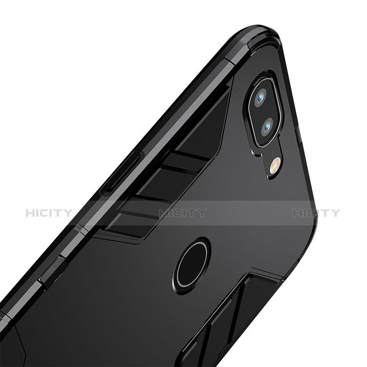 Silikon Hülle Handyhülle und Kunststoff Schutzhülle mit Ständer für OnePlus 5T A5010 Schwarz