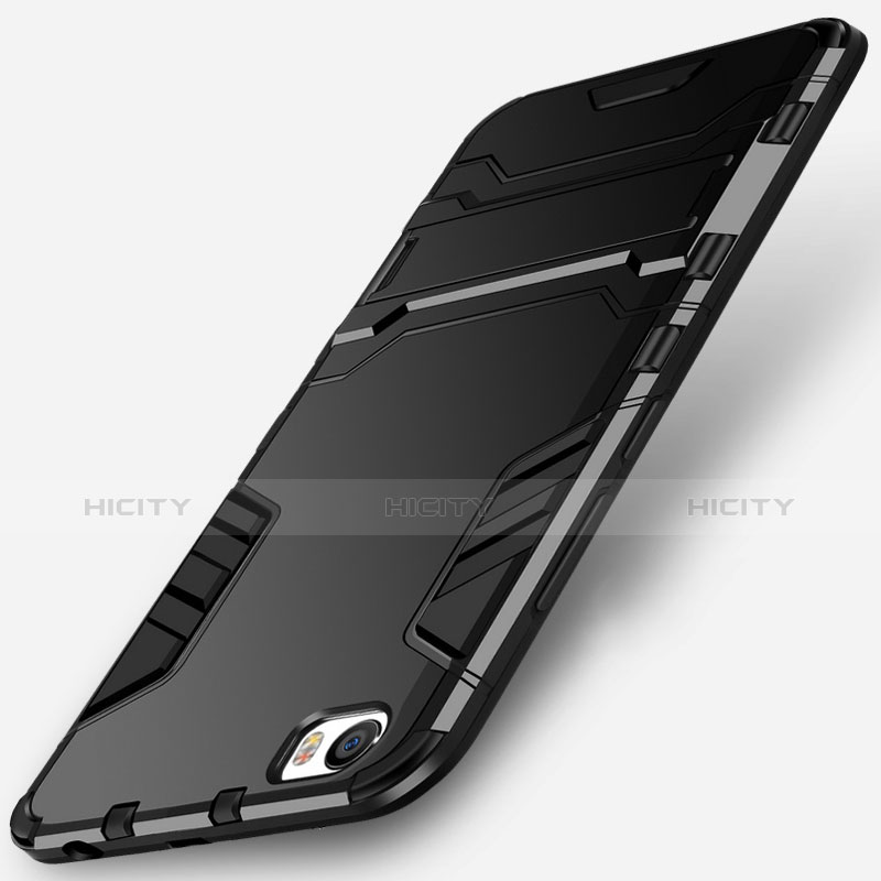 Silikon Hülle Handyhülle und Kunststoff Schutzhülle mit Ständer für Xiaomi Mi 5 Schwarz