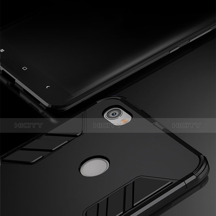 Silikon Hülle Handyhülle und Kunststoff Schutzhülle mit Ständer für Xiaomi Redmi Note 5A High Edition Schwarz