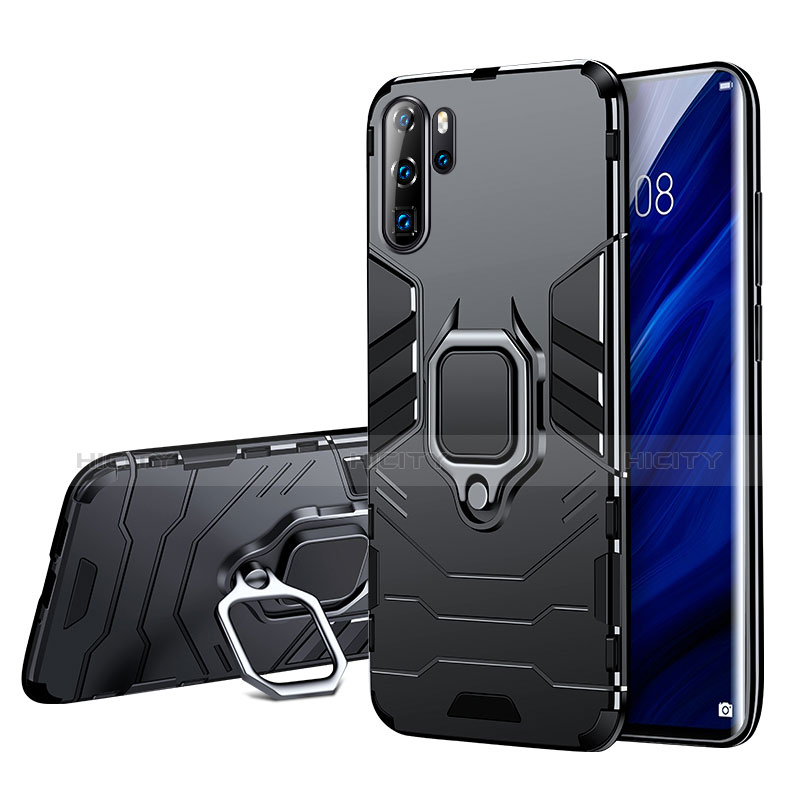 Silikon Hülle Handyhülle und Kunststoff Schutzhülle mit Ständer W01 für Huawei P30 Pro Schwarz