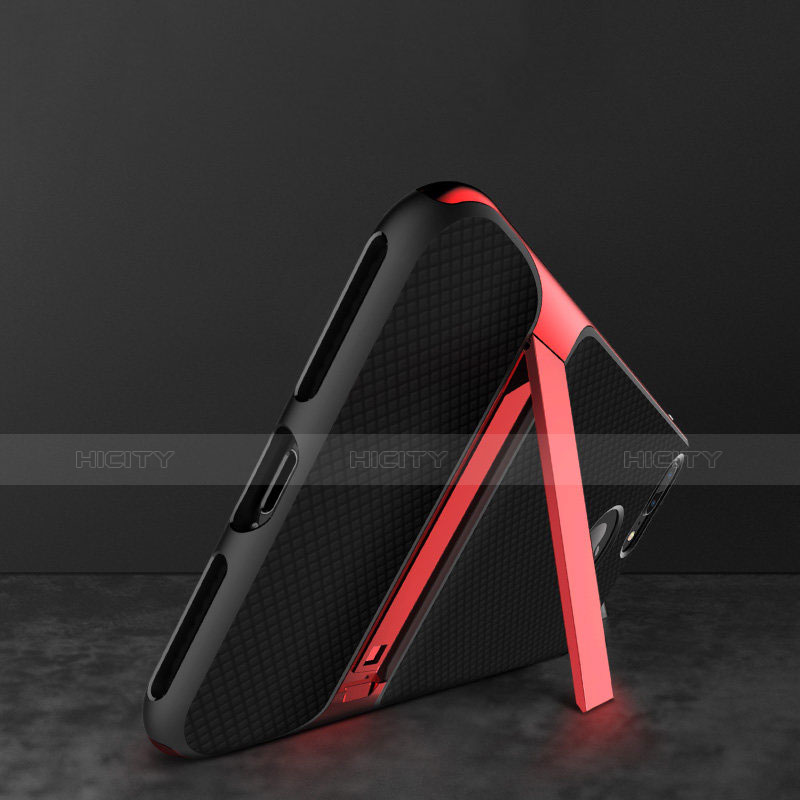 Silikon Hülle Handyhülle und Kunststoff Schutzhülle mit Ständer W03 für Apple iPhone 8 Plus Rot