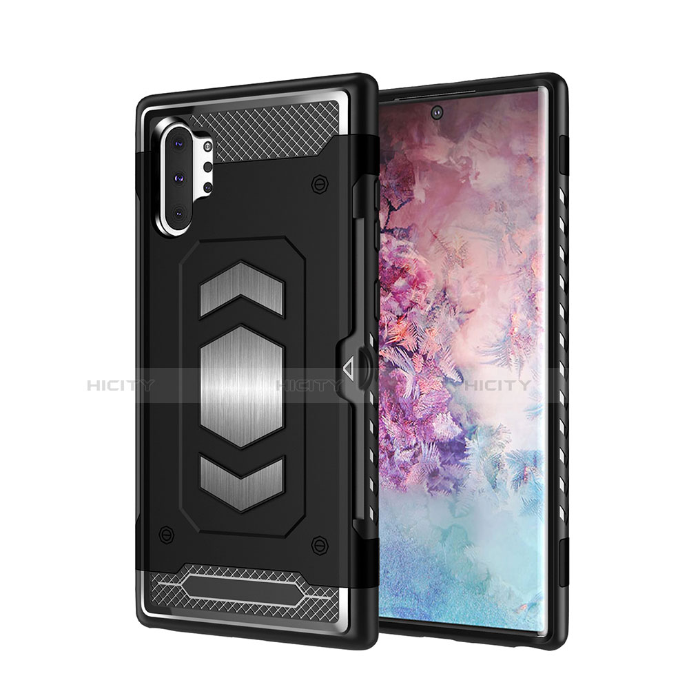 Silikon Hülle Handyhülle und Kunststoff Schutzhülle Tasche Magnetisch für Samsung Galaxy Note 10 Plus Schwarz