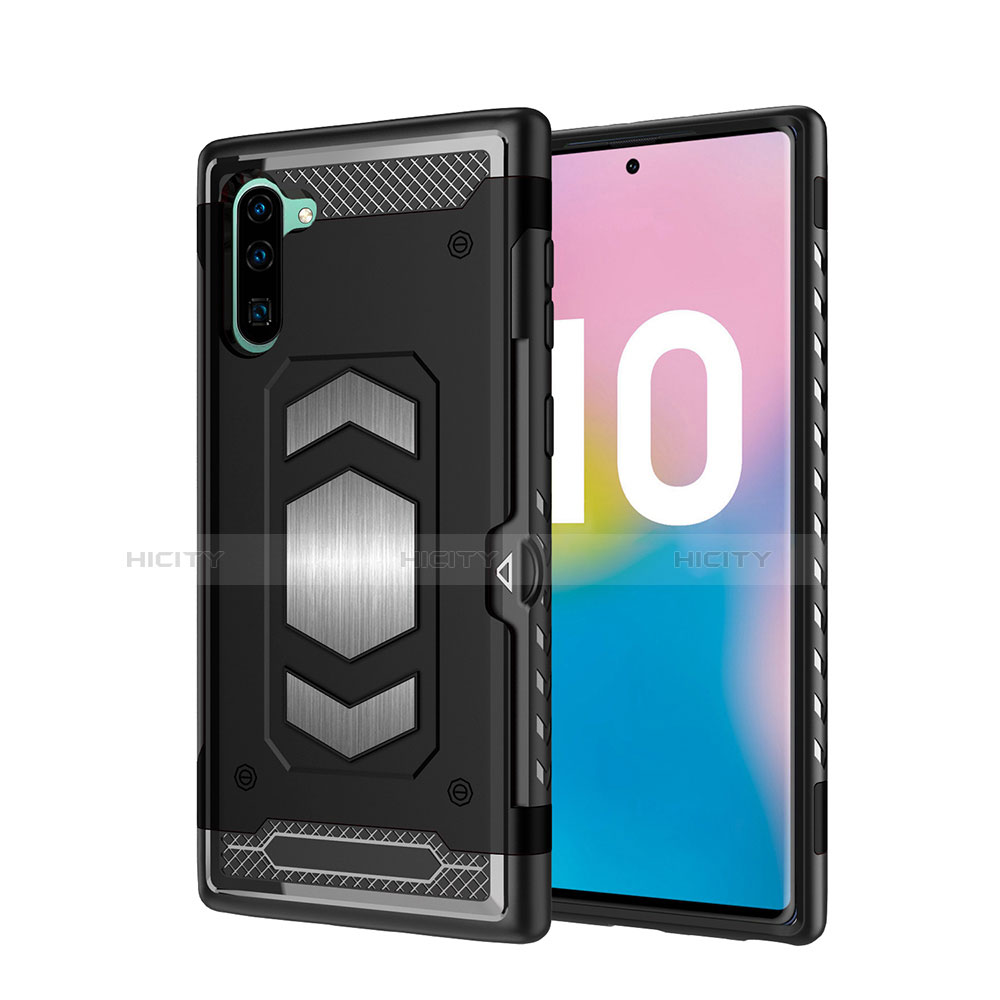 Silikon Hülle Handyhülle und Kunststoff Schutzhülle Tasche Magnetisch für Samsung Galaxy Note 10 Schwarz