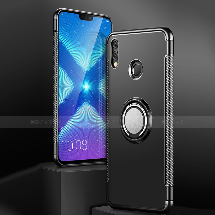 Silikon Hülle Handyhülle und Kunststoff Schutzhülle Tasche mit Fingerring Ständer für Huawei Honor 8X