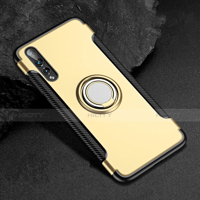 Silikon Hülle Handyhülle und Kunststoff Schutzhülle Tasche mit Fingerring Ständer für Huawei P20 Pro Gold