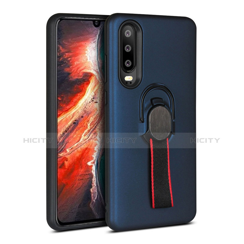 Silikon Hülle Handyhülle und Kunststoff Schutzhülle Tasche mit Fingerring Ständer für Huawei P30 Blau Plus