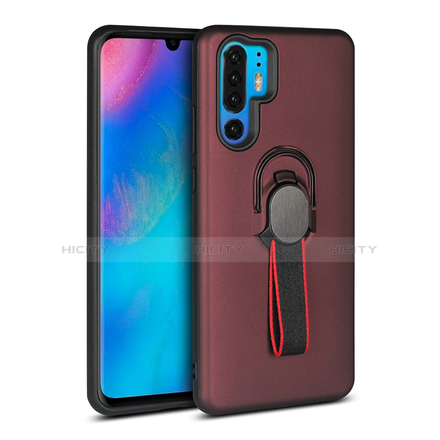 Silikon Hülle Handyhülle und Kunststoff Schutzhülle Tasche mit Fingerring Ständer für Huawei P30 Pro Braun Plus