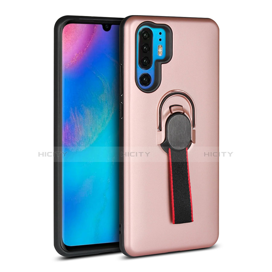 Silikon Hülle Handyhülle und Kunststoff Schutzhülle Tasche mit Fingerring Ständer für Huawei P30 Pro New Edition Rosegold