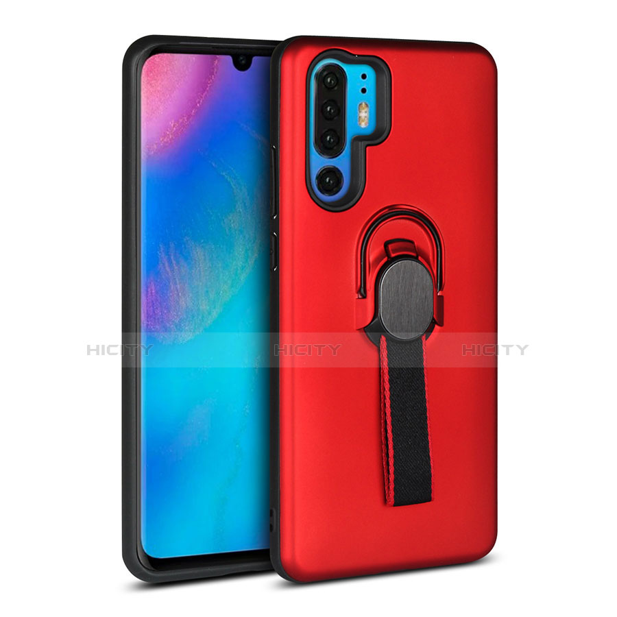 Silikon Hülle Handyhülle und Kunststoff Schutzhülle Tasche mit Fingerring Ständer für Huawei P30 Pro New Edition Rot