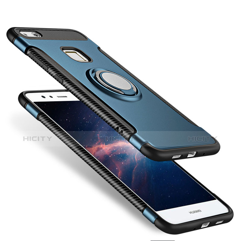 Silikon Hülle Handyhülle und Kunststoff Schutzhülle Tasche mit Fingerring Ständer für Huawei P9 Lite (2017) groß