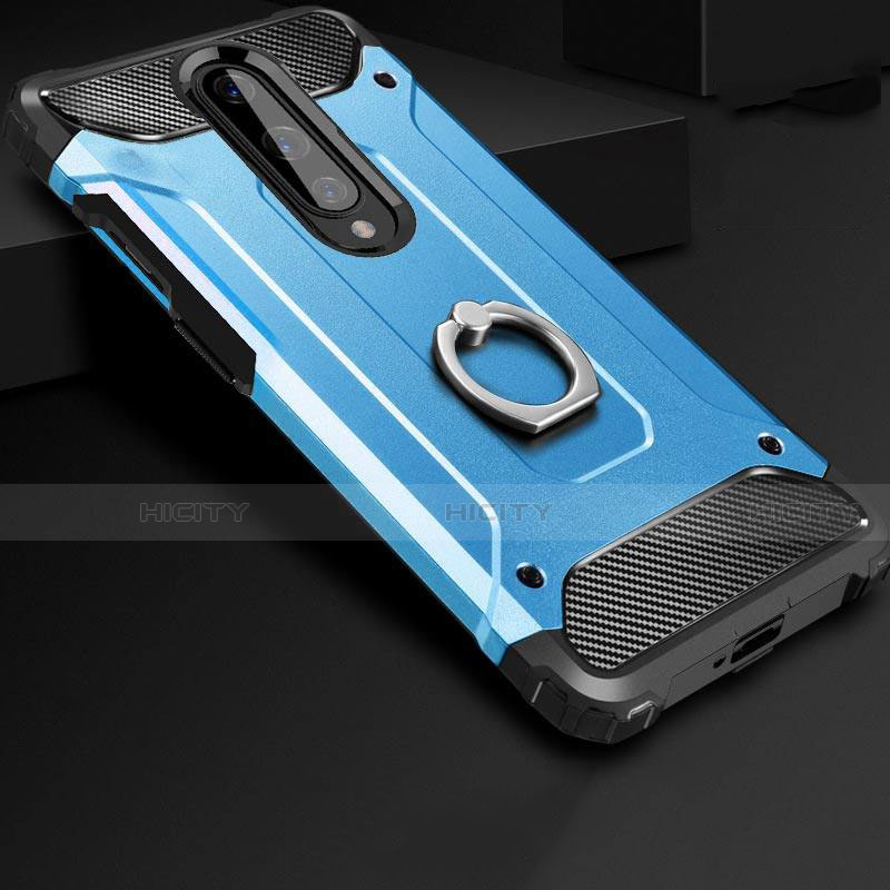 Silikon Hülle Handyhülle und Kunststoff Schutzhülle Tasche mit Fingerring Ständer für OnePlus 8 Blau