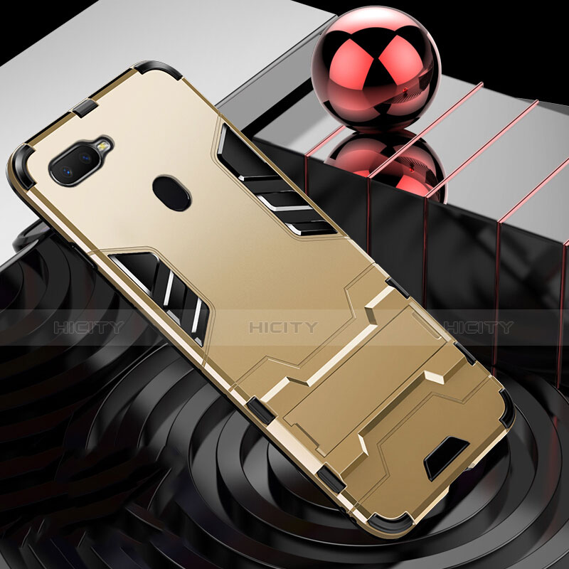 Silikon Hülle Handyhülle und Kunststoff Schutzhülle Tasche mit Fingerring Ständer für Oppo A7 Gold