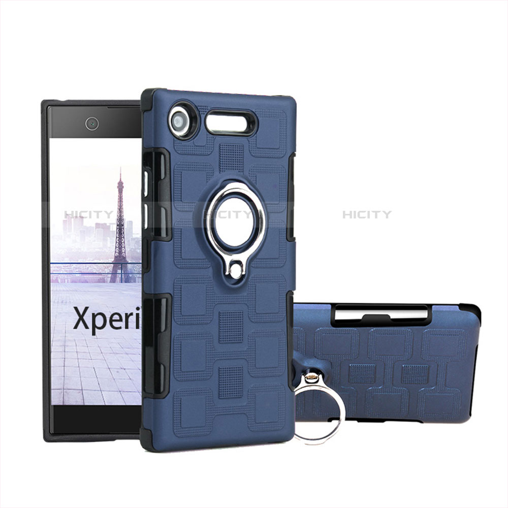 Silikon Hülle Handyhülle und Kunststoff Schutzhülle Tasche mit Fingerring Ständer für Sony Xperia XZ1 Compact Hellblau