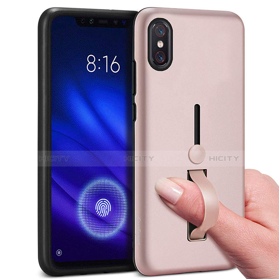 Silikon Hülle Handyhülle und Kunststoff Schutzhülle Tasche mit Fingerring Ständer für Xiaomi Mi 8 Pro Global Version