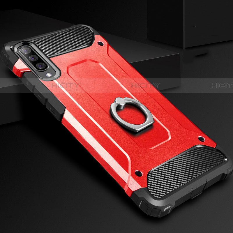 Silikon Hülle Handyhülle und Kunststoff Schutzhülle Tasche mit Fingerring Ständer H01 für Samsung Galaxy A70S Rot