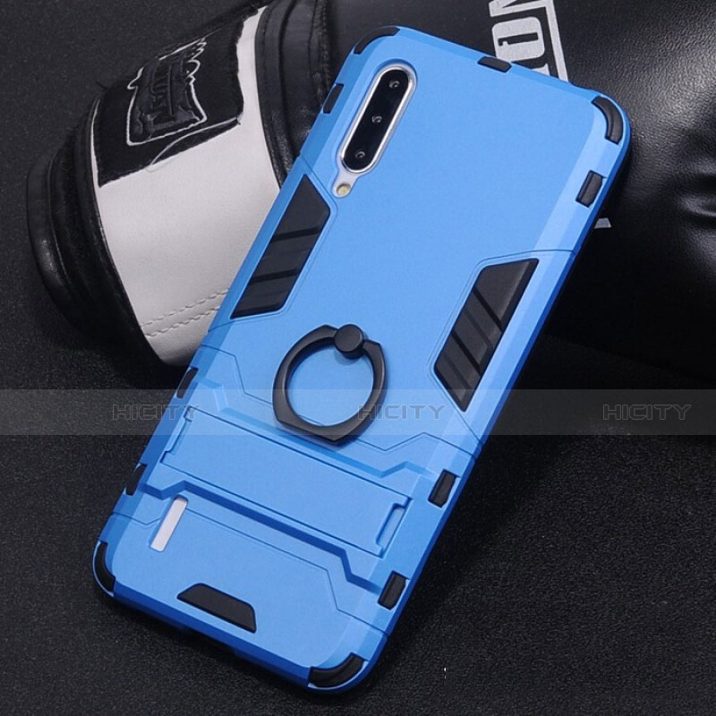 Silikon Hülle Handyhülle und Kunststoff Schutzhülle Tasche mit Fingerring Ständer H01 für Xiaomi Mi A3 Hellblau