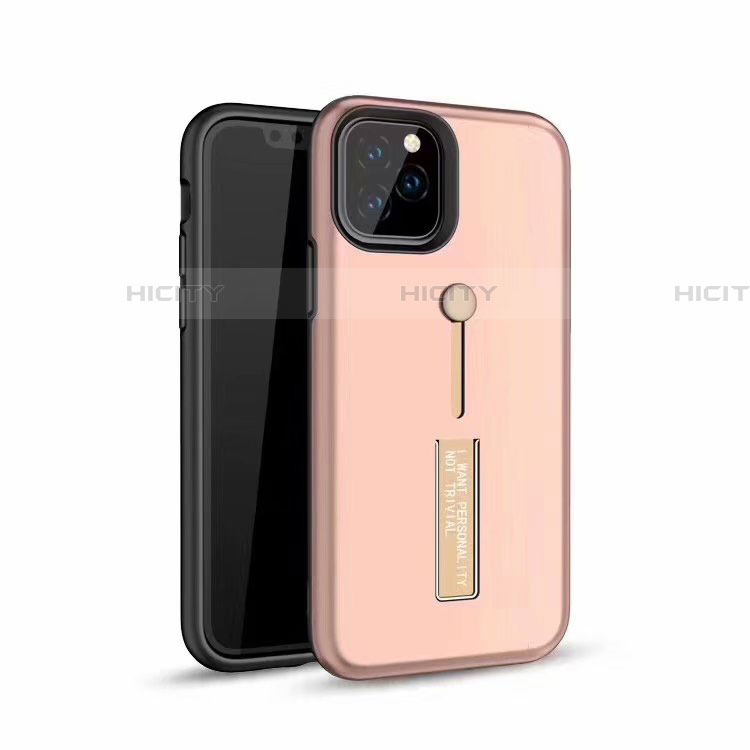 Silikon Hülle Handyhülle und Kunststoff Schutzhülle Tasche mit Fingerring Ständer S01 für Apple iPhone 11 Pro Max Rosegold