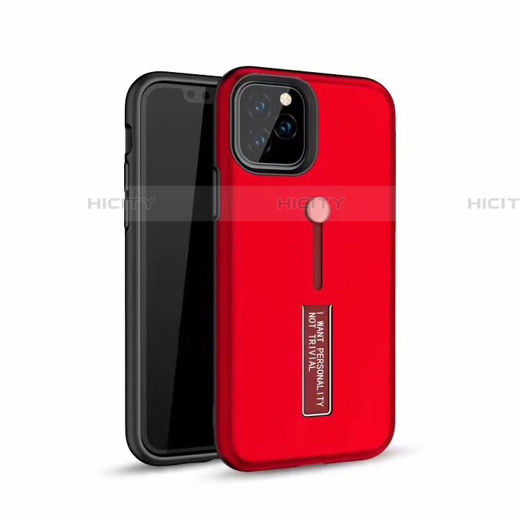 Silikon Hülle Handyhülle und Kunststoff Schutzhülle Tasche mit Fingerring Ständer S01 für Apple iPhone 11 Pro Rot