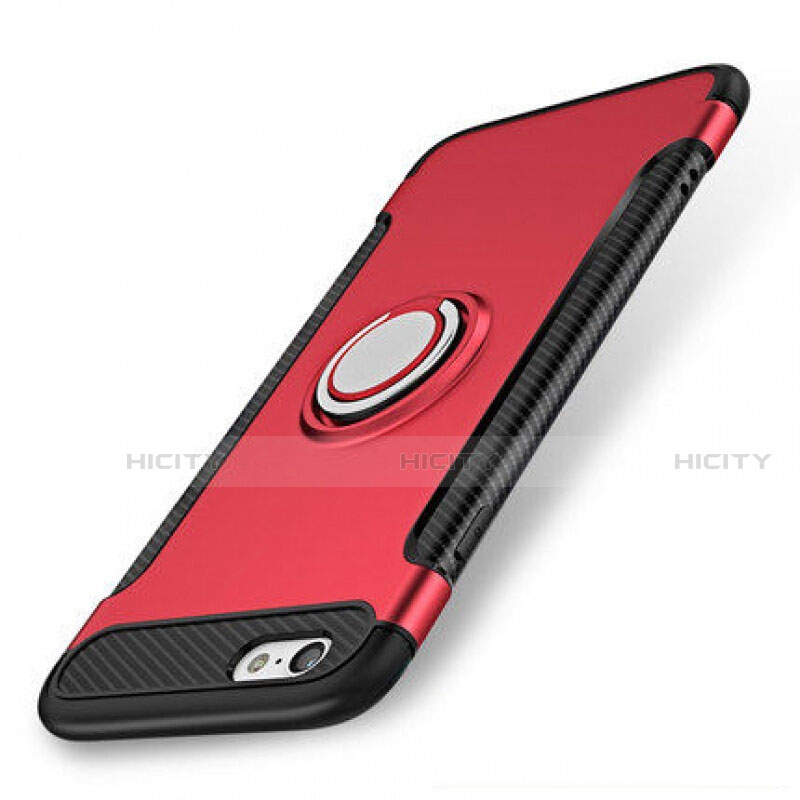Silikon Hülle Handyhülle und Kunststoff Schutzhülle Tasche mit Fingerring Ständer S01 für Apple iPhone 8 Rot