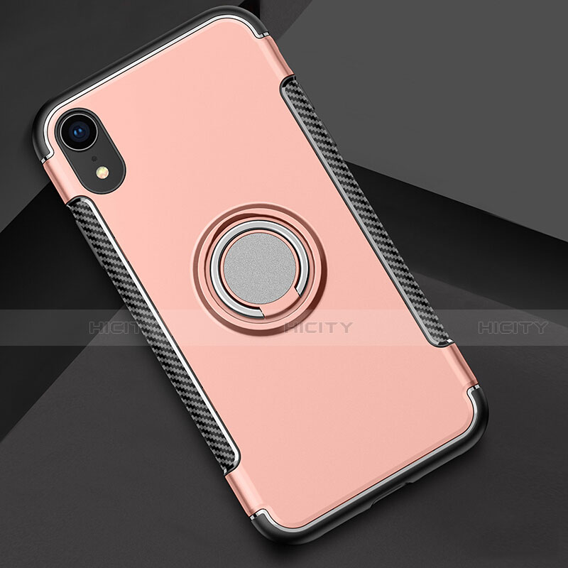 Silikon Hülle Handyhülle und Kunststoff Schutzhülle Tasche mit Fingerring Ständer S01 für Apple iPhone XR