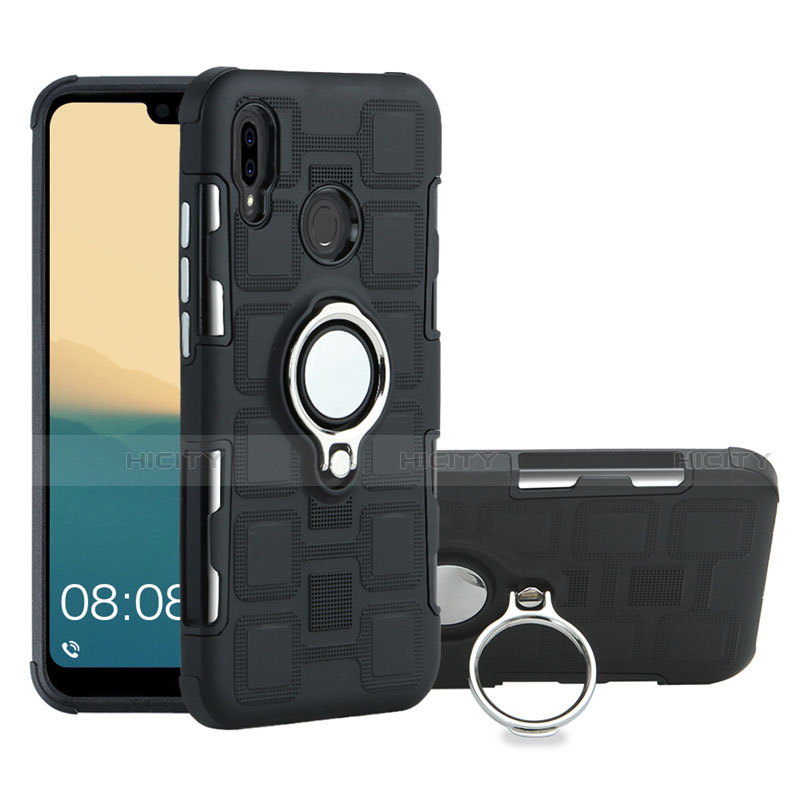 Silikon Hülle Handyhülle und Kunststoff Schutzhülle Tasche mit Fingerring Ständer S01 für Huawei P20 Lite