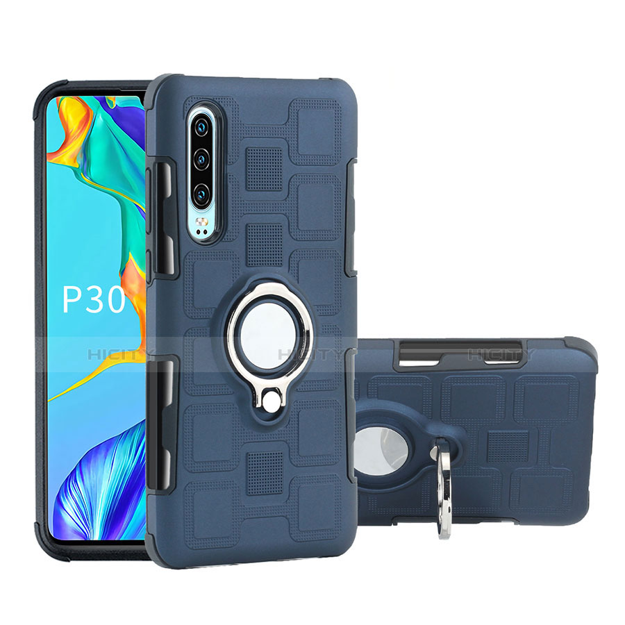 Silikon Hülle Handyhülle und Kunststoff Schutzhülle Tasche mit Fingerring Ständer S01 für Huawei P30 Dunkelgrau