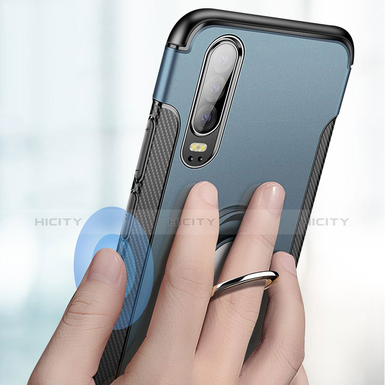 Silikon Hülle Handyhülle und Kunststoff Schutzhülle Tasche mit Fingerring Ständer S02 für Huawei P30