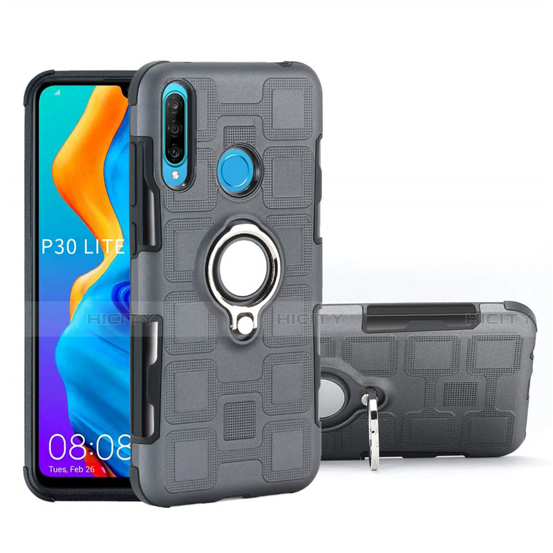 Silikon Hülle Handyhülle und Kunststoff Schutzhülle Tasche mit Magnetisch Fingerring Ständer A01 für Huawei Nova 4e