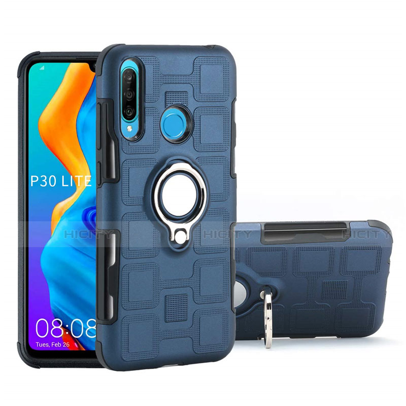 Silikon Hülle Handyhülle und Kunststoff Schutzhülle Tasche mit Magnetisch Fingerring Ständer A01 für Huawei Nova 4e Blau