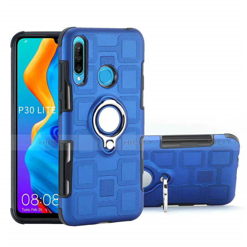 Silikon Hülle Handyhülle und Kunststoff Schutzhülle Tasche mit Magnetisch Fingerring Ständer A01 für Huawei Nova 4e Hellblau