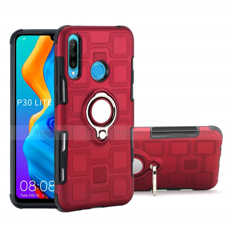 Silikon Hülle Handyhülle und Kunststoff Schutzhülle Tasche mit Magnetisch Fingerring Ständer A01 für Huawei Nova 4e Rot