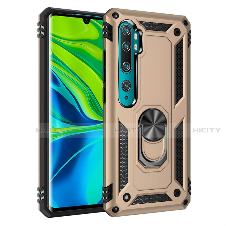 Silikon Hülle Handyhülle und Kunststoff Schutzhülle Tasche mit Magnetisch Fingerring Ständer D01 für Xiaomi Mi Note 10 Gold Plus