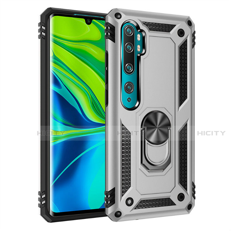 Silikon Hülle Handyhülle und Kunststoff Schutzhülle Tasche mit Magnetisch Fingerring Ständer D01 für Xiaomi Mi Note 10 Pro groß