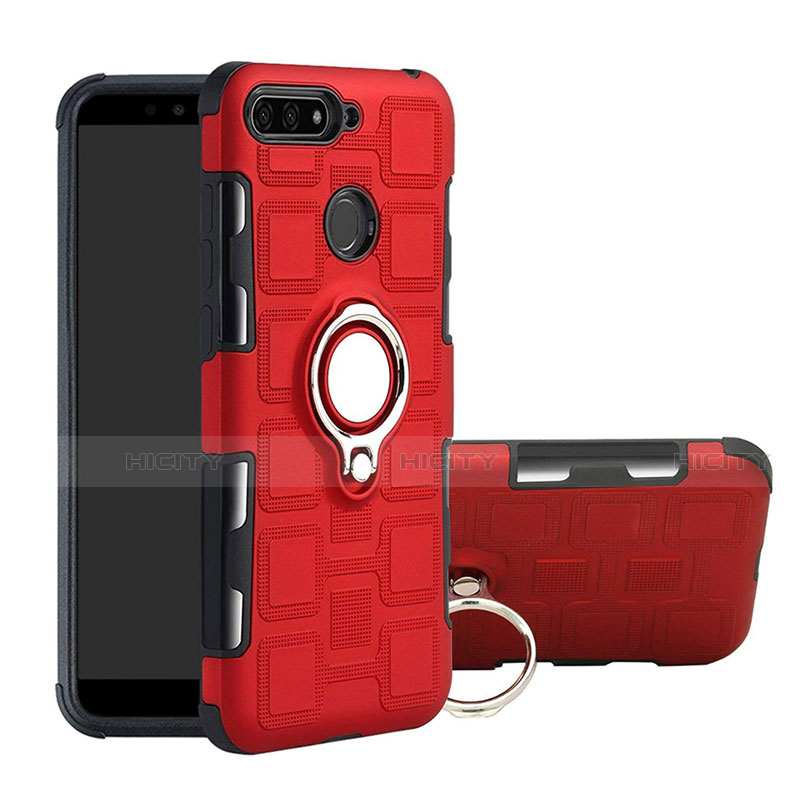 Silikon Hülle Handyhülle und Kunststoff Schutzhülle Tasche mit Magnetisch Fingerring Ständer für Huawei Honor 7A Rot