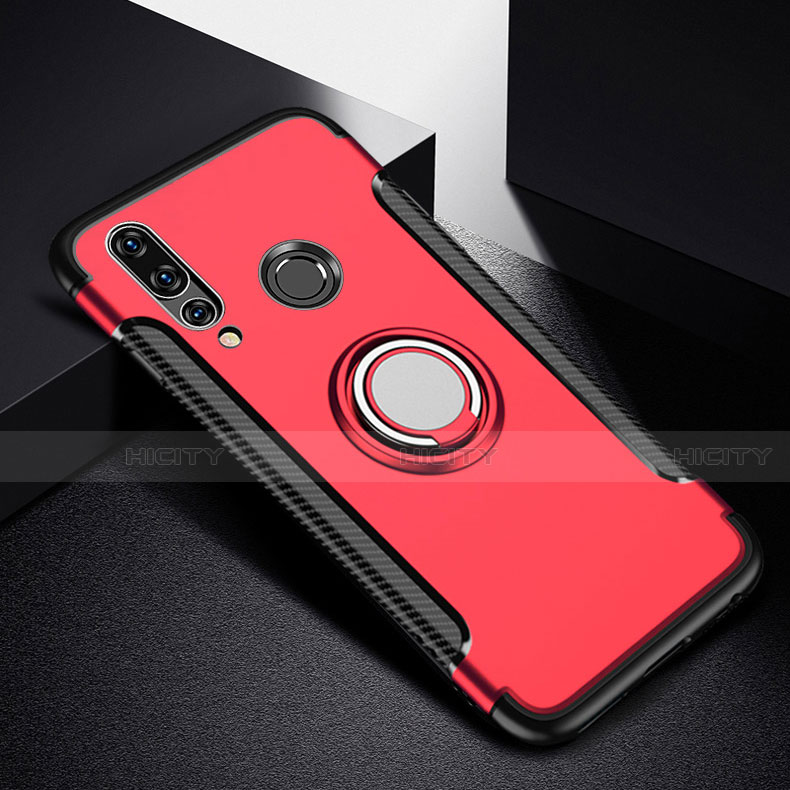 Silikon Hülle Handyhülle und Kunststoff Schutzhülle Tasche mit Magnetisch Fingerring Ständer für Huawei Nova 4e Rot