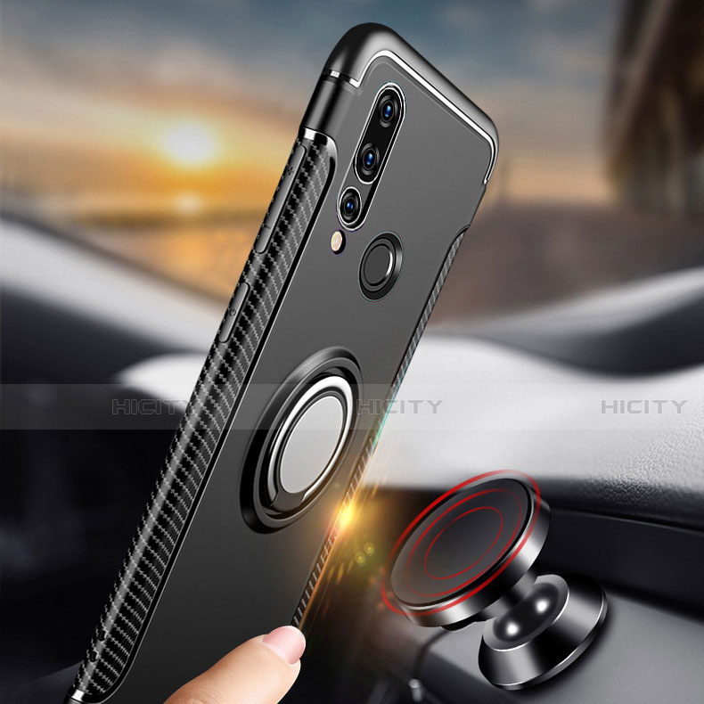 Silikon Hülle Handyhülle und Kunststoff Schutzhülle Tasche mit Magnetisch Fingerring Ständer für Huawei P30 Lite New Edition