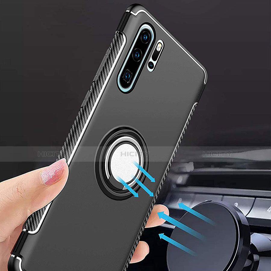 Silikon Hülle Handyhülle und Kunststoff Schutzhülle Tasche mit Magnetisch Fingerring Ständer für Huawei P30 Pro